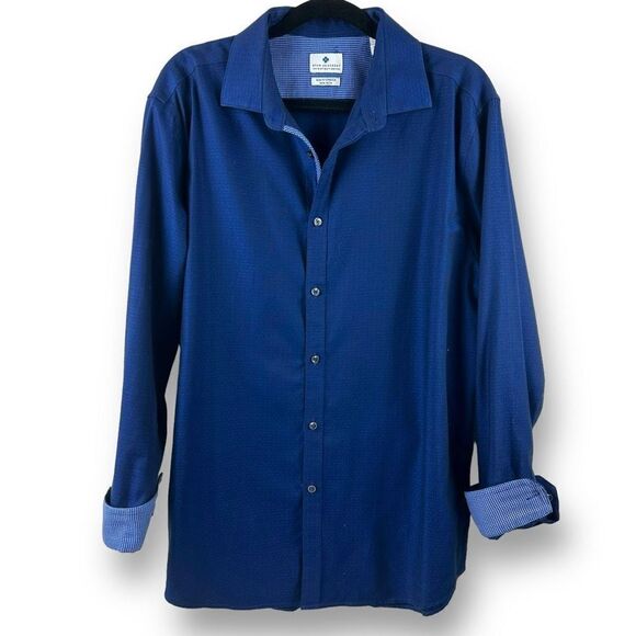 Ryan Seacrest Distinction Men Size 16 1/2 Dress Shirt Blue Pattern Long Sleeve - Picture 1 of 11